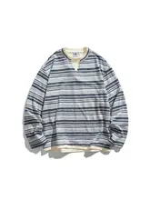 Tシャツ ユニセックス 長袖 ボーダー フェイクレイヤード プルオーバー ルーズ アメカジ ヴィンテージ カジュアル インナー ペアルック 春