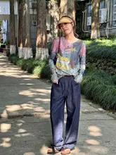 モネの庭柄長袖Tシャツ【女性用・デザイン性・スリム効果】