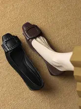 快適な履き心地！春秋用バレエシューズ【浅口・スクエアトゥ・中ヒール・リボン付き】（セットアップ  対応）