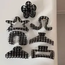チェック柄アセテートヘアクリップ【上品なアーチデザイン・韓国風】