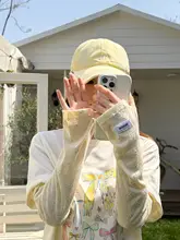 韓国風 リボン付きドット柄UVカットアイススリーブ【夏用・薄手・緩やかフィット・日焼け防止】