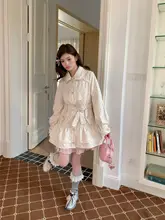 愛情プリントのウエストリボン長袖ワンピース【春用・優しいスタイル】