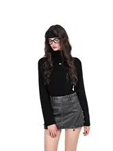 小雨デザイン 中腰レザーショートスカート【洗い加工・ロックパンクスタイル・金属ジッパー付き】