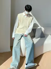 デニムパンツ レディース 韓国風 ウォッシュ加工 ヴィンテージ ストレート ワイド ルーズ カジュアル