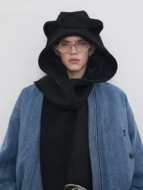 くま耳フード付きウールスカーフ【暖かい・輸入ウール・立体裁断・男女兼用】