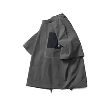 夏のアウトドア機能薄型コントラストカラースプライシングポケット Tシャツ