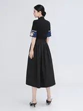 シンプルで魅力的！高ウエストAラインロングスカート【コットン・ブラック・夏用】