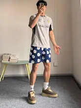 アメリカンヴィンテージ ダイジー柄スポーツショートパンツ【膝下丈・メンズ・通気性・フィットネス用】（セットアップ対応）