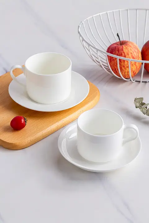 景徳鎮製 ピュワイト骨董磁器 コーヒーカップセット【スプーン付き・シンプルデザイン・ティータイム用】