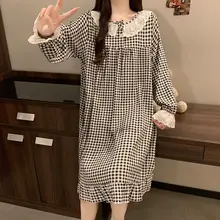 雲朵コットン 長袖ワンピース【プリンセススタイル・ドールカラー・レトロチェック・秋用】