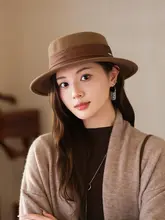 優雅なデザインのウールフェルト平頂帽子【秋冬用・褶じ装飾・イギリス風】