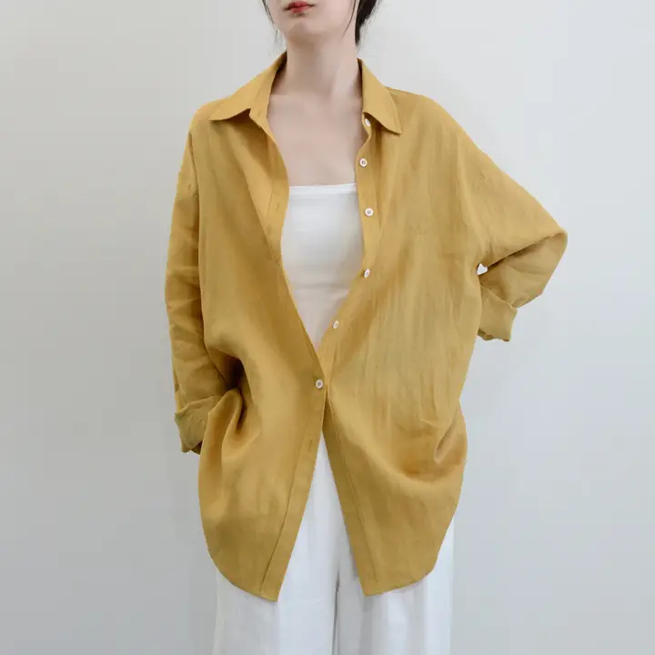 TRR 天然リネン製 長袖ルーズシャツ【軽やかで優しい肌触り・レディース】