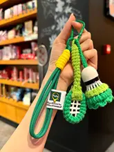 バドミントンラケットデザインの毛糸編みボールチャーム【バッグ用・キーホルダー・カップルギフト】