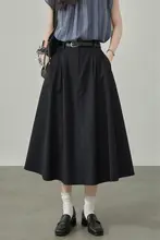 HUIXI 夏用 高腰 Aラインスカート【深い青色・通勤・ロング丈】