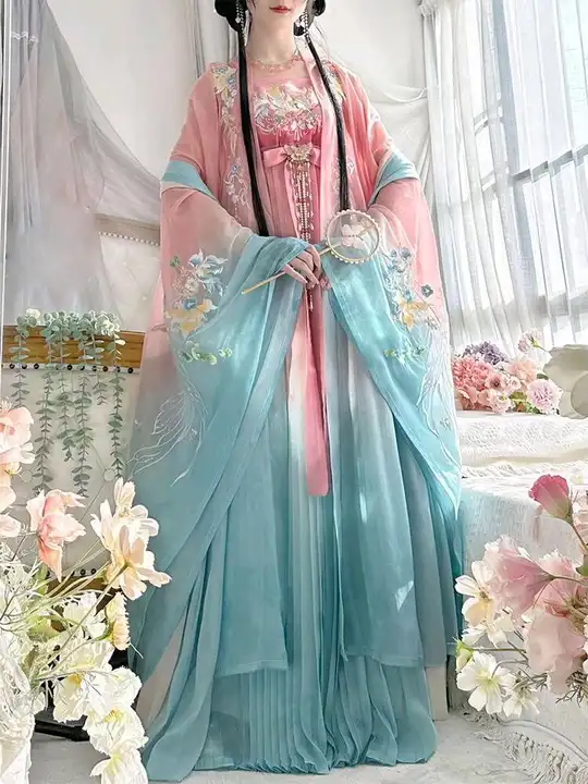 春の色合いが美しい！唐制漢服 大袖シャツとスカートのセットアップ対応