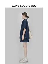カジュアルなショートスリーブデニムシャツ【ゆったりフィット・ハイウエスト・ワイドパンツ・セットアップ対応】