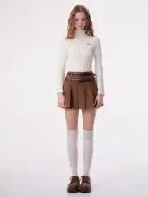 秋冬用 高腰デザインの美しいプリーツスカート【ブラウン・ウール混】