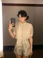 モビードリルビーズ スタンドカラー サイドストラップ テンセル シャツ