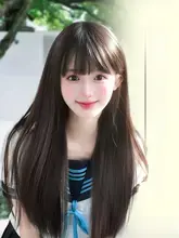 フルカバーウィッグ 女性用 ロングストレートバング ブラック 自然な日常使い