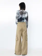 カーキ色 レディース ワークパンツ【多ポケット・ハイウエスト・ストレート】