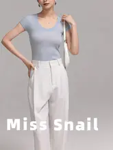 Miss Snai Uネック短袖ニットTシャツ【女性用・ストレッチ・羊毛素材・通勤向け】
