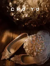新婦用 結婚式高級サテンヒールシューズ【シャンパンカラー・クリスタル装飾・疲れにくい】