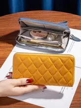 上質な牛革 手持ちロング財布【真皮・ダイヤモンドキルティング・多カードポケット・スマホ収納可】