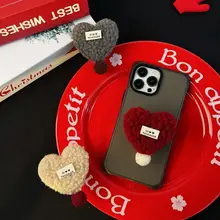 ふわふわハート型エアバッグスタンド付きスマホケース【伸縮可能・粘着式・携帯便利】