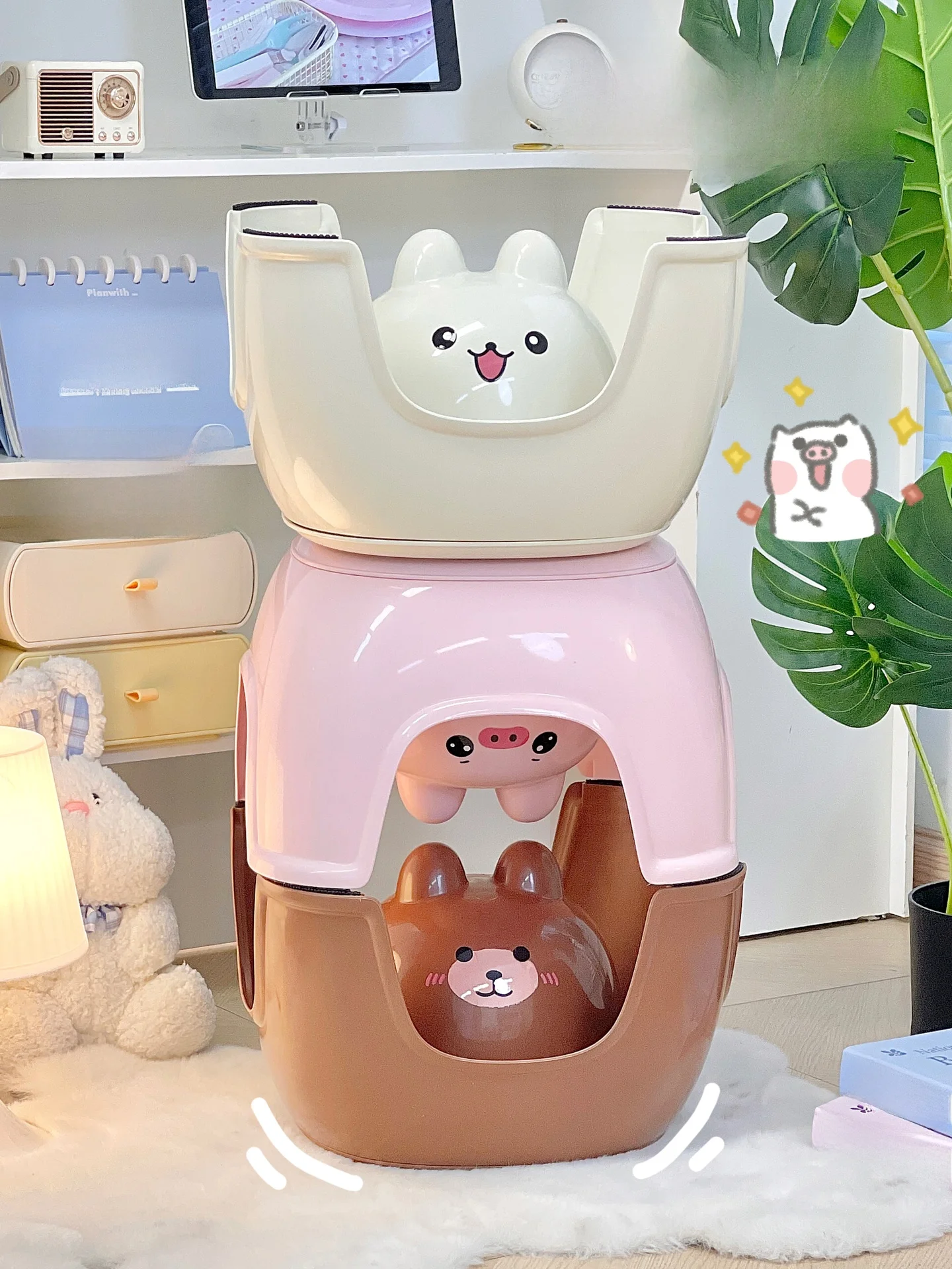 キッズチェア おすすめの種類としての可愛らしい収納スツール【ウサギとクマ・子供用・リビング・寝室用】