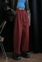 レディース 秋用ハイウエスト カジュアルワイドパンツ【レトロスタイル・ストレートシルエット・赤色】（セットアップ対応）