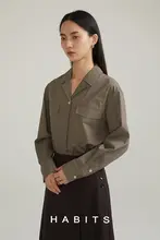 古巴風ダブルポケットデザインの秋冬シャツ【匹馬棉塩縮生地】