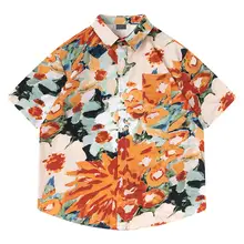 油絵風花柄グラフィックTシャツ【メンズ・ストリートスタイル・ゆったりシルエット】