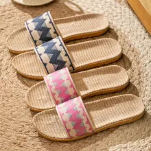 リネン製 カップル用 手作り室内スリッパ【夏用・滑り止め・家庭用】