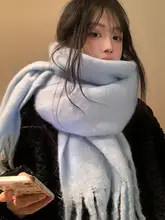 モヘア ブルー スカーフ 冬の韓国風の雰囲気