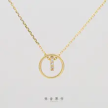 925純銀製 ゴールドメッキの鎖骨ネックレス【サークルデザイン・水晶吊り下げ・個性的な女性向けジュエリー】
