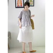 デザイン性のある女性用フィット麻混ストレートシャツ【夏用・短袖・ヴィンテージスタイル】