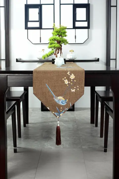 高級刺繍入りテーブルランナー【防水・中華スタイル・長方形・ティーテーブル用】