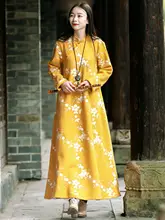 中国風レトロ綿麻女性用ドレス春秋新作