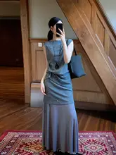 春夏新作 無地ノースリーブトップスとフリルスカート【軽やかな透け感・女性用】（セットアップ対応）