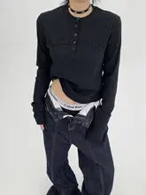 シンプルな刺繍入り短丈長袖Tシャツ【カジュアル・女性用・ラウンドネック】