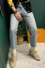 秋冬用ヴィンテージ風ウォッシュ加工ストレートデニムパンツ【耐磨・カジュアル・男女兼用】