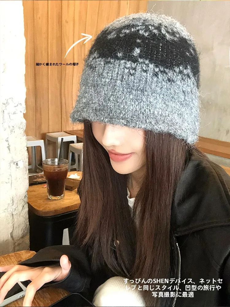 レトロニッチジャガードニット ウールキャップ：秋の街歩きに最適な女性向けウールキャップ