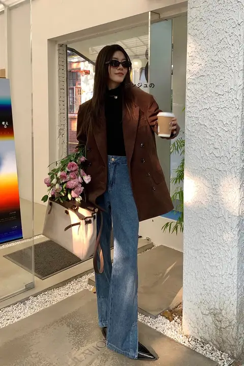 コーデュロイ ジャケット レディース ゆったりシルエット ダブルブレスト モダンスタイル