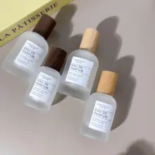 高級ガラス製 50ml 香水瓶【木製キャップ・圧力スプレータイプ・30mlミニボトル付き・携帯便利】