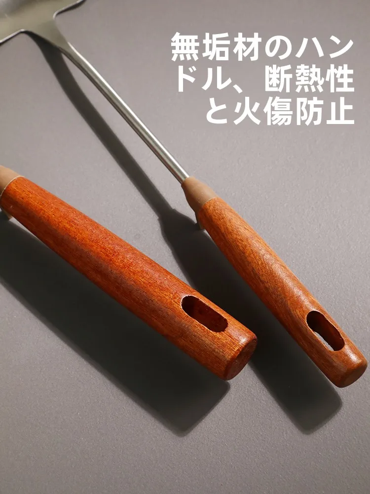 天然木製のキノコヘラ：304ステンレス長柄設計でフライパン調理を簡素に