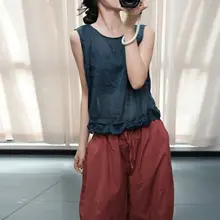 夏用リネン風フラワーレースノースリーブシャツ【シンプル・ルーズフィット・軽量・通気性】