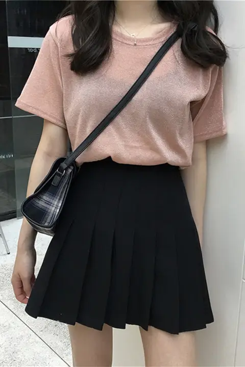 ブラックハイウエストプリーツスカート【大きいサイズ・Aライン・学校風・チェック柄・防走光】（セットアップ対応）