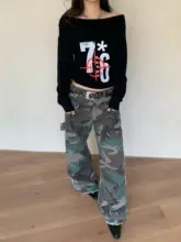 カモフラージュ柄のワイドレッグワークパンツ【多ポケット・ヴィンテージス  タイル・フィット】（セットアップ対応）