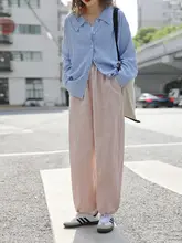 花吉 K266 ゆったりストレート パラシュートパンツ【白桃ピンク・抽絞り・秋用・レディース】