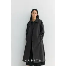 HABITS 中長丈トレンチコート【ゆったりシルエット・翻領デザイン・コットン混】